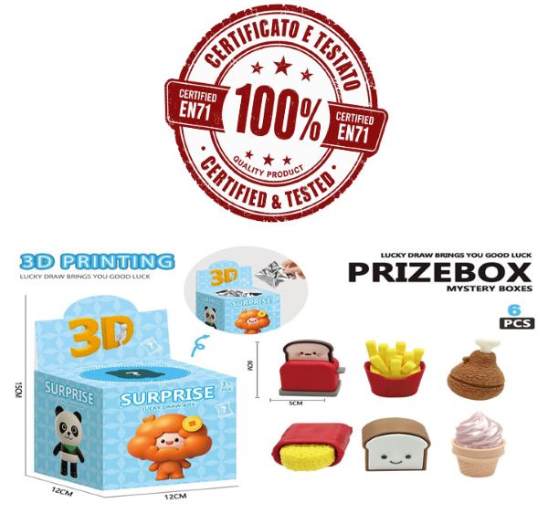 3D PRINTED LUCKY BOX (Fast Food) – Magic Click – Personaggini in PLA 6cm In Blind Box (15x12x12cm) In espo da 6pz 6ass…x6…x336